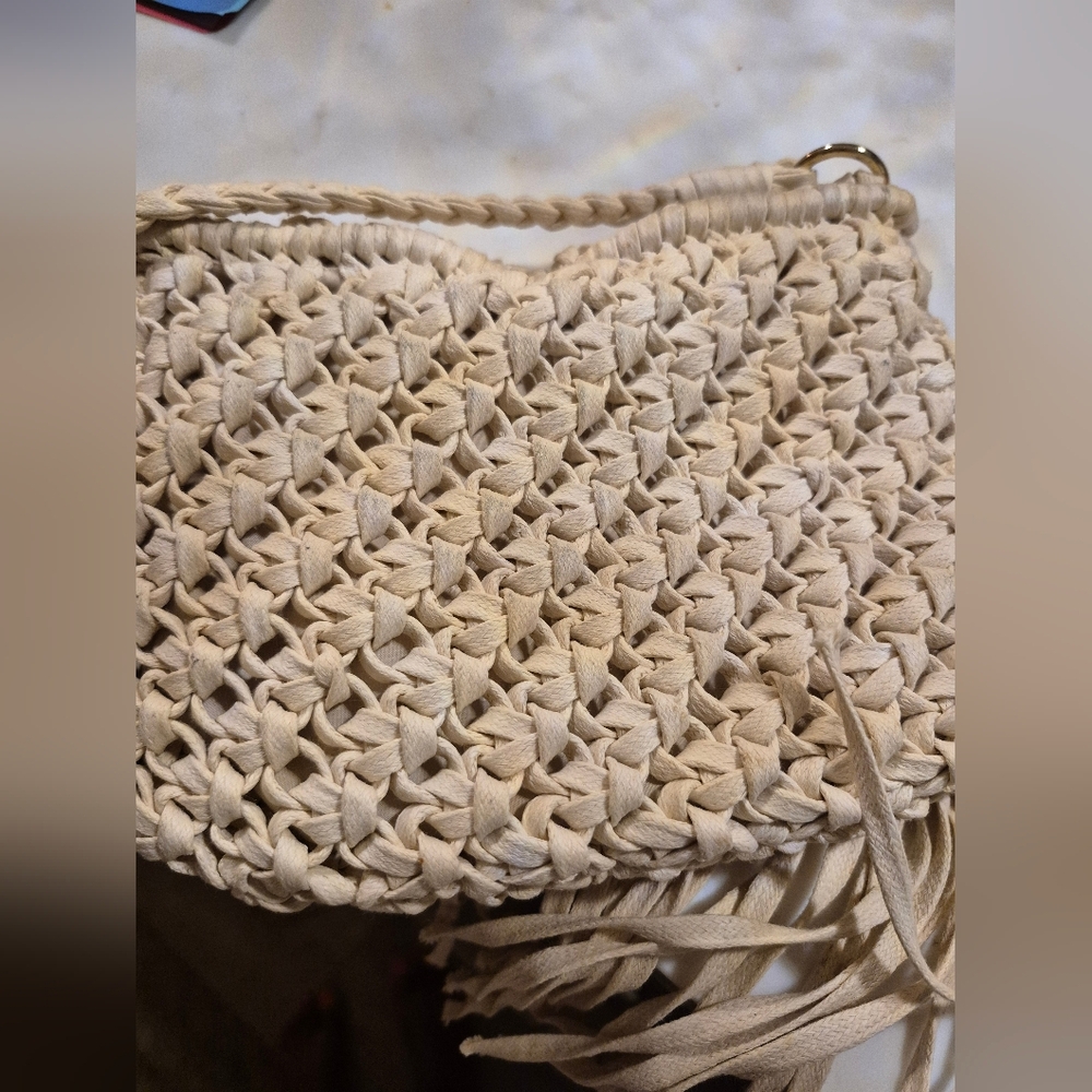 Merona Macrame Crochet Cream Boho Crossbody Bag - Picture 3 of 5